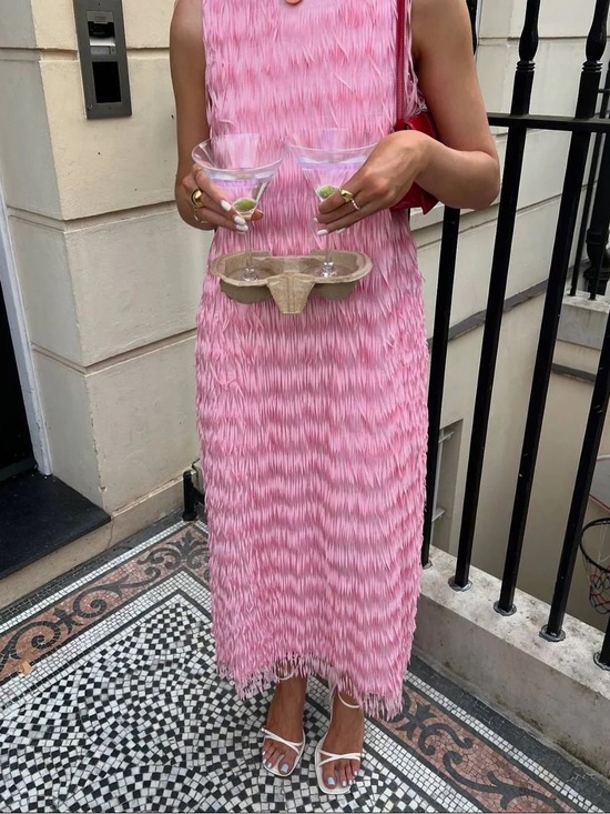 Zara Dresses & Skirts - Zara Pink Fringe Midi Dress